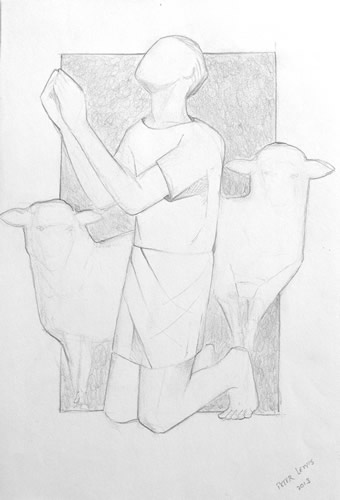 pencil drawing of 'Prayer' for 'The Story of St Patrick'